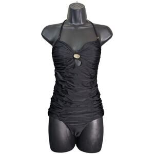 Tori Praver Marilyn Ruched Convertible One Piece Swimsuit Black Womens Small